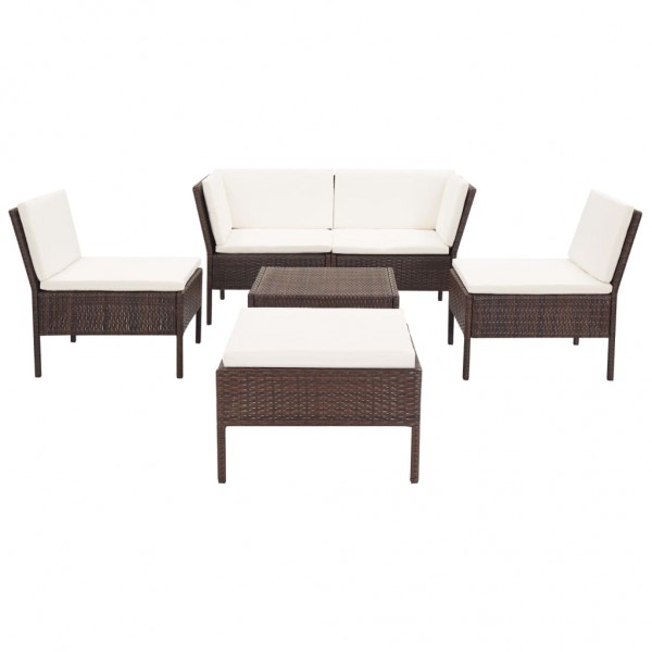 Conjunto lounge jardim c/ almofadões 6 pcs vime PE castanho M 2