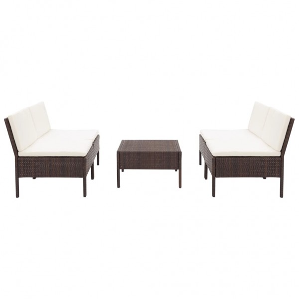 Set sofás de jardín 5 piezas y cojines ratán sintético marrón D