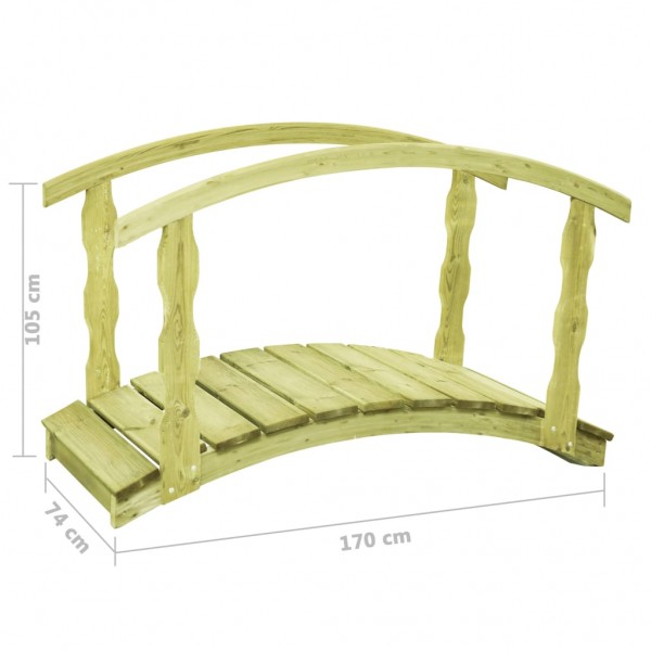 Puente para jardín con barandilla madera pino 170x74x105cm M 5
