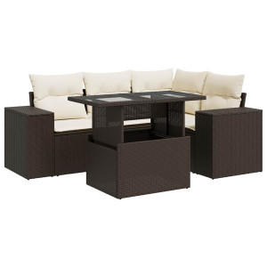 Set comedor de jardín 5 piezas y cojines ratán sintético marrón H