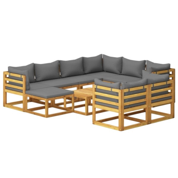 Muebles de jardín 10 pzas cojines madera maciza de acacia D