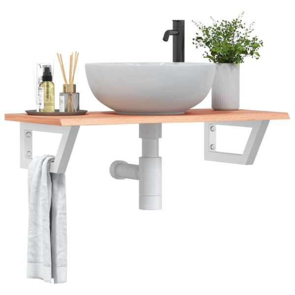 Estante de lavabo de pared de acero y madera maciza de roble D