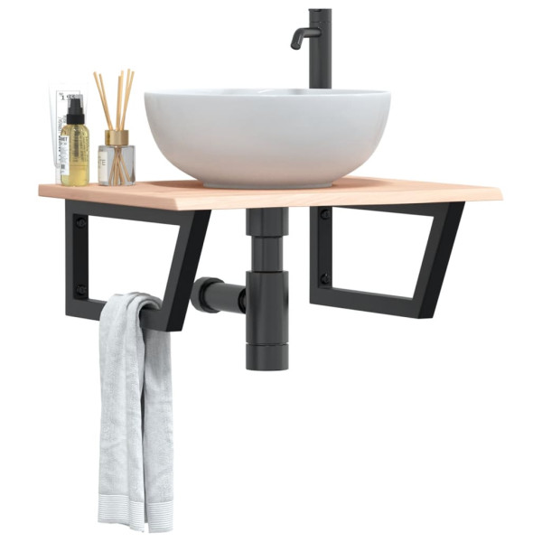 Estante de lavabo de pared de acero y madera maciza de roble D