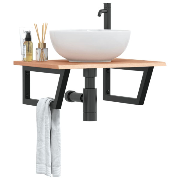 Estante de lavabo de pared de acero y madera maciza de roble D