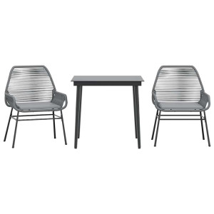 Juego comedor jardín 3 pzas cojines ratán sintético vidrio gris H