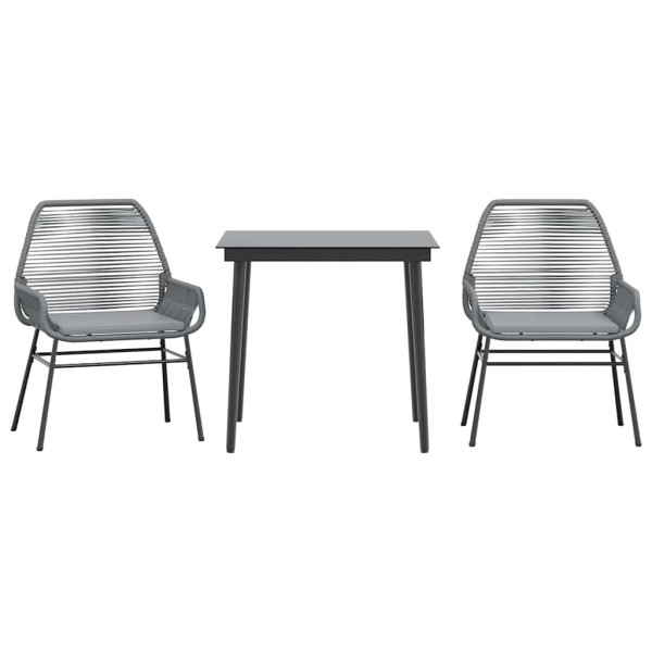 Juego comedor jardín 3 pzas cojines ratán sintético vidrio gris M 2