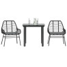Set comedor jardín 3 pzas cojines ratán sintético vidrio negro 1