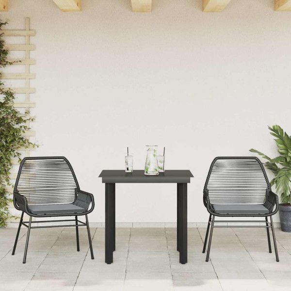 Set comedor jardín 3 pzas cojines ratán sintético vidrio negro M 3