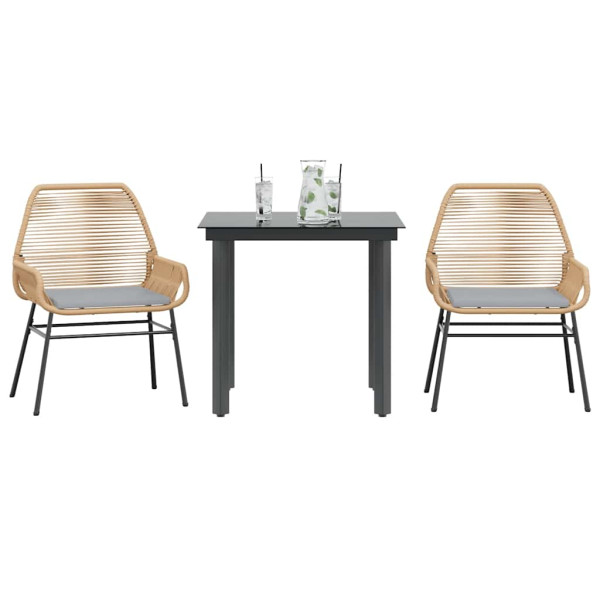 Juego de comedor jardín 3 piezas cojines ratán sintético marrón D