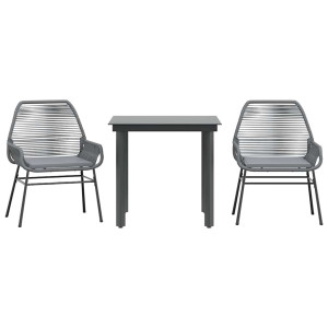 Juego comedor jardín 3 pzas cojines ratán sintético vidrio gris H