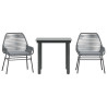 Juego comedor jardín 3 pzas cojines ratán sintético vidrio gris 2