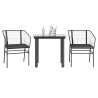 Set comedor jardín 3 pzas cojines ratán sintético vidrio negro 1