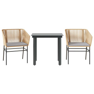 Juego de comedor jardín 3 piezas cojines ratán sintético marrón H