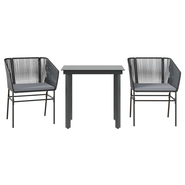 Set comedor jardín 3 pzas cojines ratán sintético vidrio negro M 2