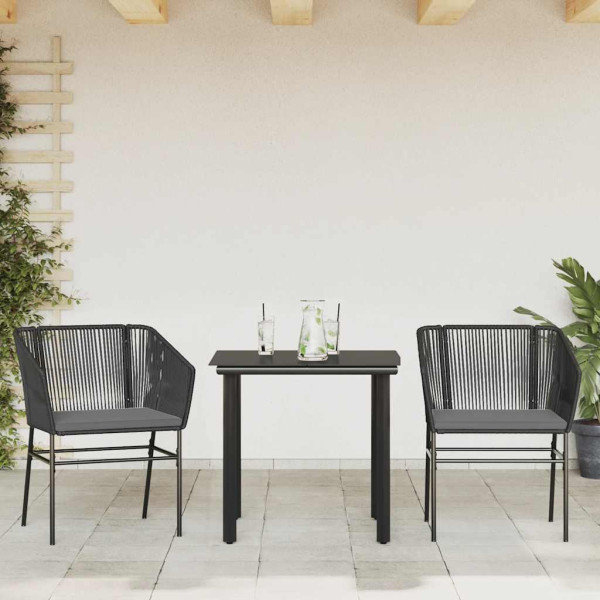 Set comedor jardín 3 pzas cojines ratán sintético vidrio negro M 3