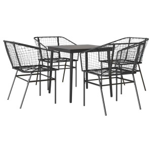 Juego de comedor jardín 5 piezas ratán sintético vidrio negro H