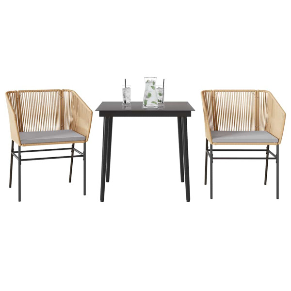 Juego de comedor jardín 3 piezas cojines ratán sintético marrón D