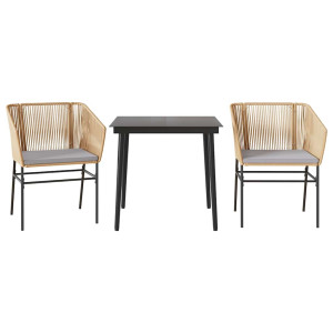 Juego de comedor jardín 3 piezas cojines ratán sintético marrón H