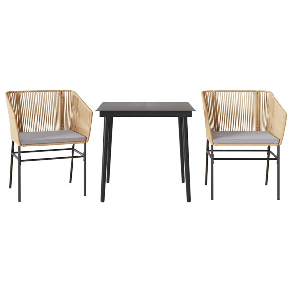 Juego de comedor jardín 3 piezas cojines ratán sintético marrón M 2