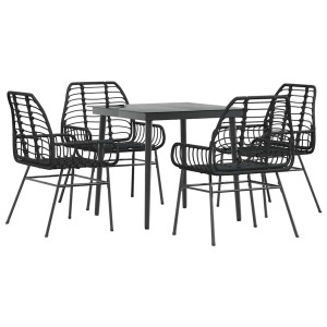 Juego de comedor jardín 5 piezas ratán sintético vidrio negro H