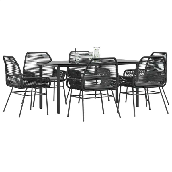 Set de comedor de jardín 7 piezas cojines ratán sintético negro D
