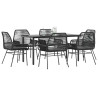 Set de comedor de jardín 7 piezas cojines ratán sintético negro 1