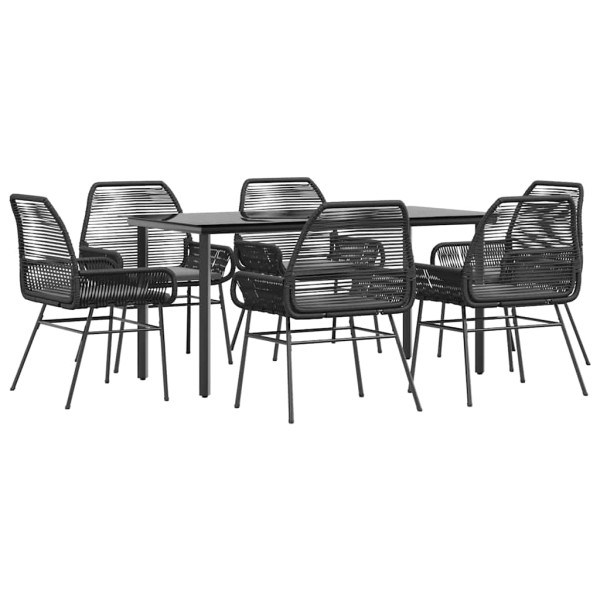 Set de comedor de jardín 7 piezas cojines ratán sintético negro M 2