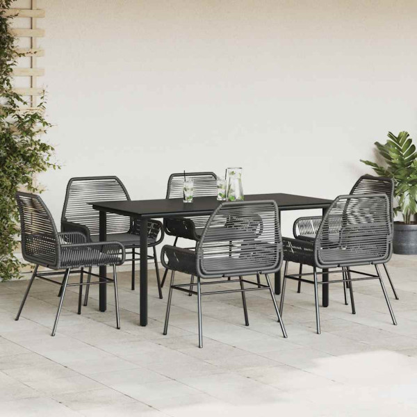 Set de comedor de jardín 7 piezas cojines ratán sintético negro M 3