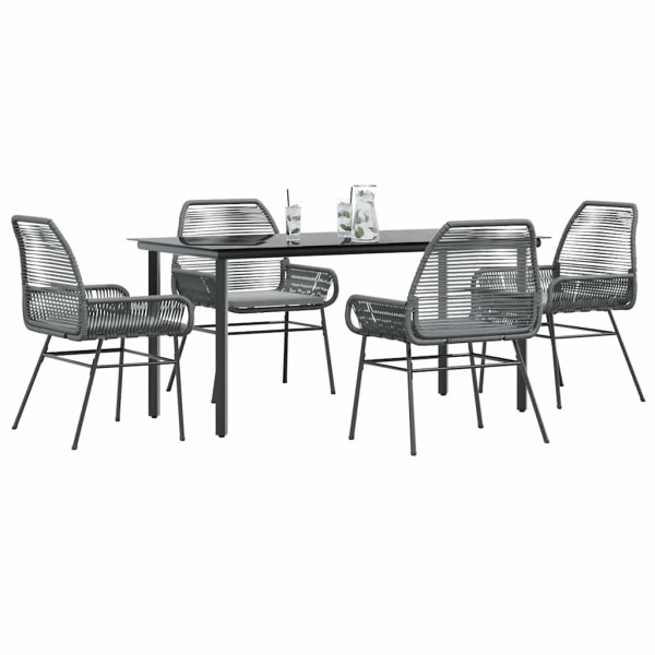 Juego comedor jardín 5 pzas cojines ratán sintético vidrio gris D