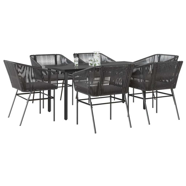 Set de comedor de jardín 7 piezas cojines ratán sintético negro D