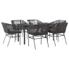 Set de comedor de jardín 7 piezas cojines ratán sintético negro 1