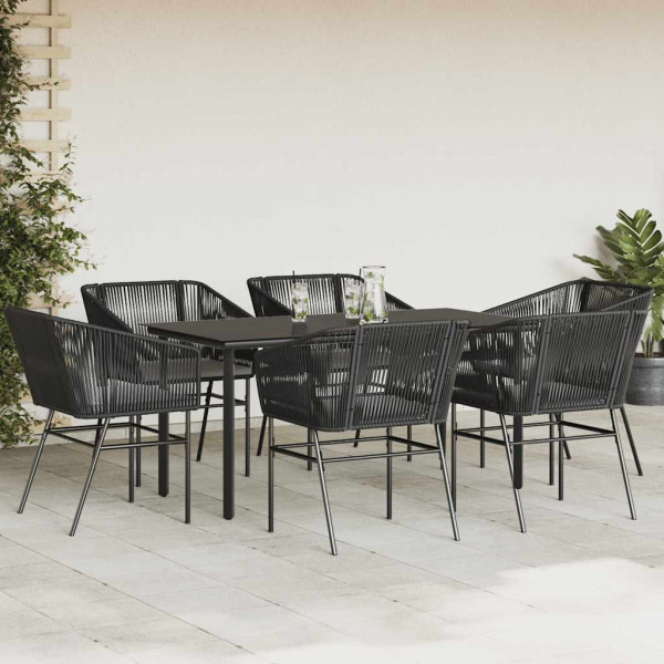 Set de comedor de jardín 7 piezas cojines ratán sintético negro M 3
