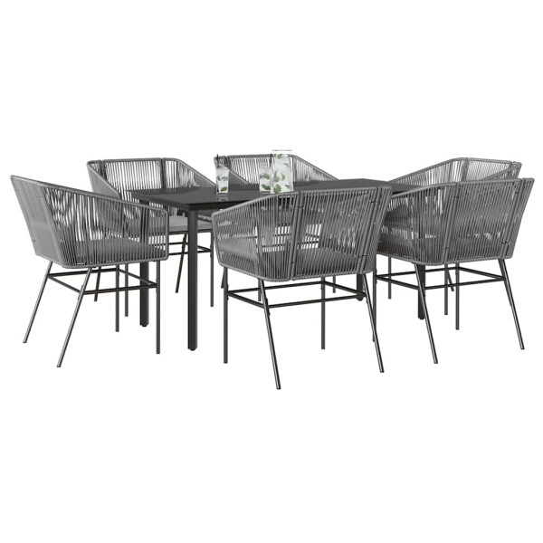 Juego comedor jardín 7 pzas cojines ratán sintético vidrio gris D