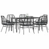 Set de comedor de jardín 7 piezas cojines ratán sintético negro 1