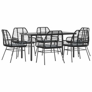Set de comedor de jardín 7 piezas cojines ratán sintético negro H