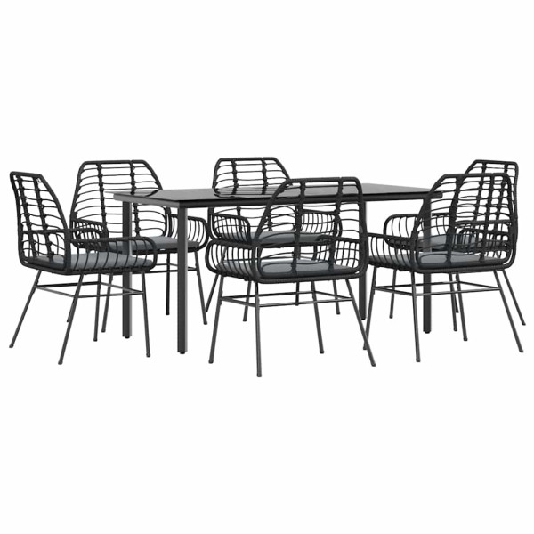 Set de comedor de jardín 7 piezas cojines ratán sintético negro M 2