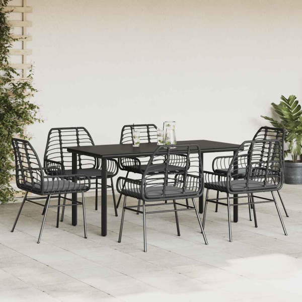 Set de comedor de jardín 7 piezas cojines ratán sintético negro M 3