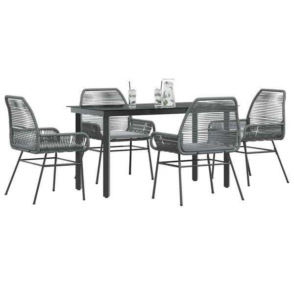 Juego comedor jardín 5 pzas cojines ratán sintético vidrio gris D