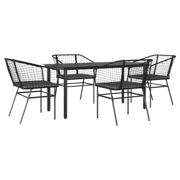 Conjunto de jantar jardim 5 peças almofadas vidro vime PE preto M 2