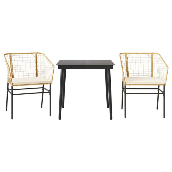 Juego de comedor jardín 3 piezas cojines ratán sintético marrón M 2