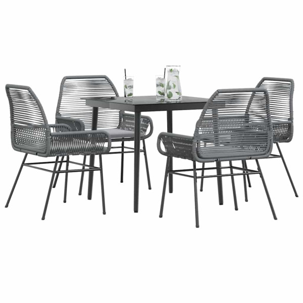 Juego comedor jardín 5 pzas cojines ratán sintético vidrio gris D