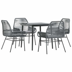 Juego comedor jardín 5 pzas cojines ratán sintético vidrio gris H