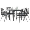 Conjunto de jantar jardim 5 peças almofadas vidro vime PE preto 1