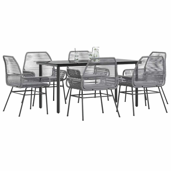 Juego comedor jardín 7 pzas cojines ratán sintético vidrio gris D