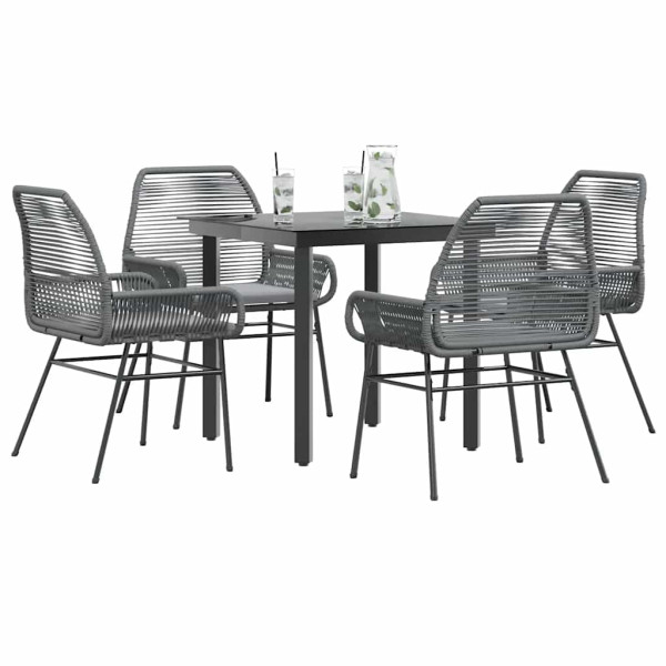 Juego comedor jardín 5 pzas cojines ratán sintético vidrio gris D