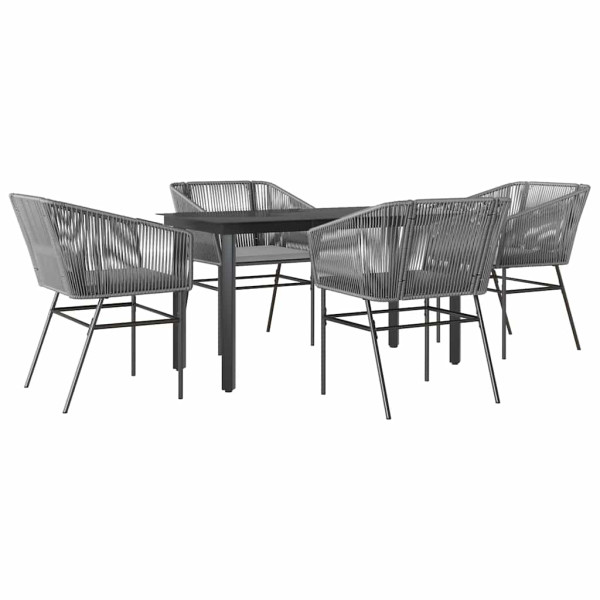 Juego comedor jardín 5 pzas cojines ratán sintético vidrio gris M 2