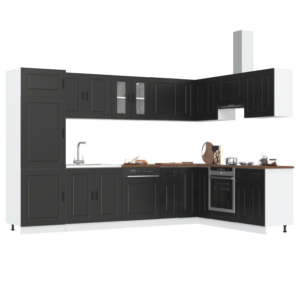 Armário de Cozinha  'Kalmar'com Duas Pias Preto em Madeira de Engenharia M 3