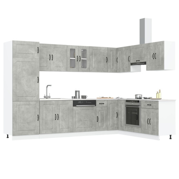 Armario de Cocina  Kalmar con Doble Fregadero Gris Concreto Madera Elaborada M 3