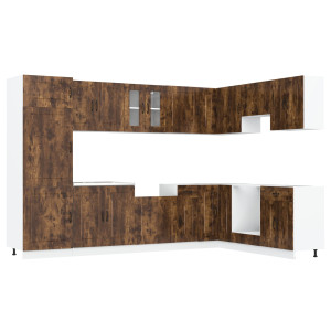 Gabinete de Cocina  Kalmar con Doble Fregadero de Roble Ahumado en Madera Elaborada H