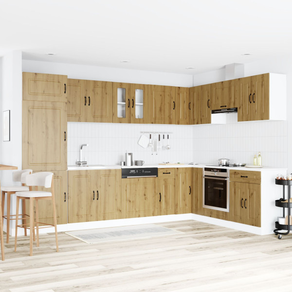 Gabinete de Cocina  Kalmar con Lavabo Doble en Madera de Roble Artesanal D